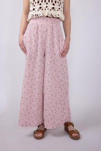 Ditsy Floral Smocked Waist Wide Leg Pants for Women in Blush Floral