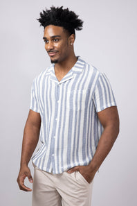 Vintage Summer Basket Weave Button Down Shirt for Men in Navy