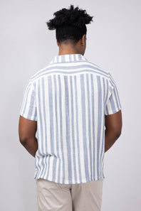 Vintage Summer Basket Weave Button Down Shirt for Men in Navy