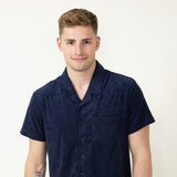 Vintage Summer Towel Terry Button Down Shirt for Men in Navy