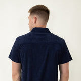 Vintage Summer Towel Terry Button Down Shirt for Men in Navy
