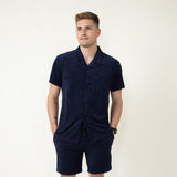 Vintage Summer Towel Terry Button Down Shirt for Men in Navy