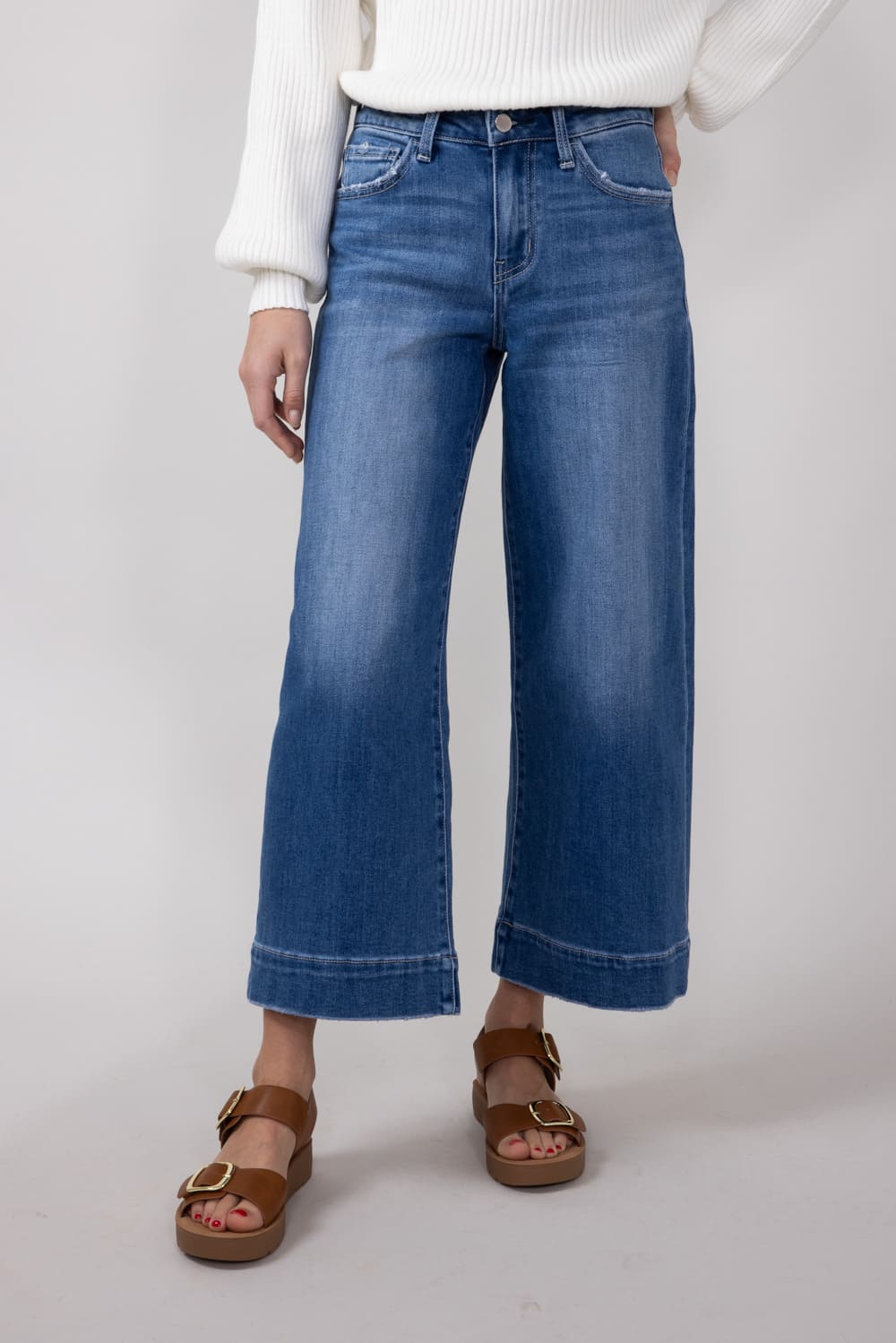 Flying Monkey High-Rise Dark Wash Cropped Wide Leg Trousers for