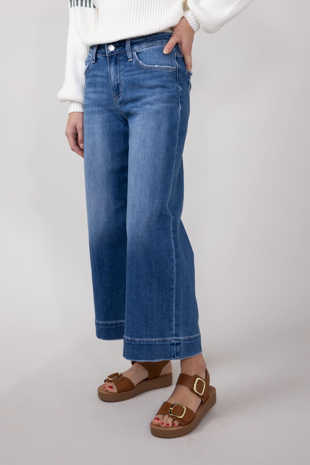 Flying Monkey High-Rise Dark Wash Cropped Wide Leg Trousers