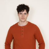 Long Sleeve Waffle Henley Shirt for Men in Orange