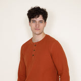 Long Sleeve Waffle Henley Shirt for Men in Orange