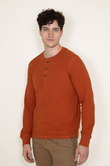 Long Sleeve Waffle Henley Shirt for Men in Orange