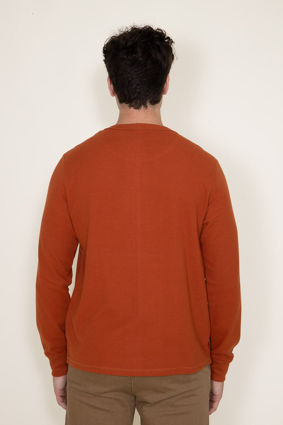 Long Sleeve Waffle Henley Shirt for Men in Orange | FK101-FKF2