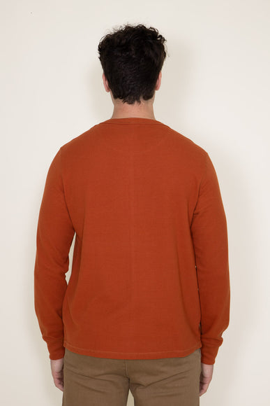 Long Sleeve Waffle Henley Shirt for Men in Orange