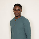 Long Sleeve Waffle Henley Shirt for Men in Pine 