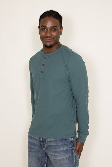 Long Sleeve Waffle Henley Shirt for Men in Pine 