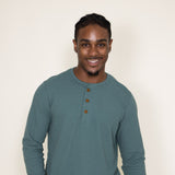 Long Sleeve Waffle Henley Shirt for Men in Pine 