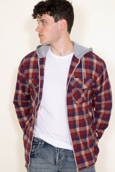 WearFirst Zip Front Flannel Hooded Shirt Jacket for Men in Red