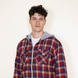 WearFirst Zip Front Flannel Hooded Shirt Jacket for Men in Red