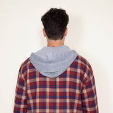 WearFirst Zip Front Flannel Hooded Shirt Jacket for Men in Red
