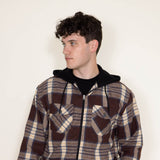WearFirst Zip Front Flannel Hooded Shirt Jacket for Men in Brown