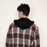 WearFirst Zip Front Flannel Hooded Shirt Jacket for Men in Brown