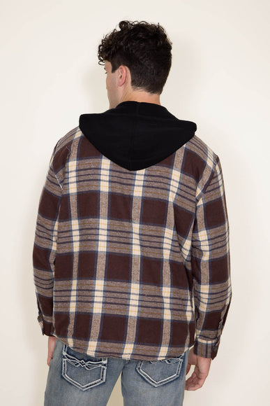 WearFirst Zip Front Flannel Hooded Shirt Jacket for Men in Brown
