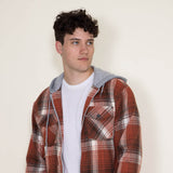 WearFirst Zip Front Flannel Hooded Shirt Jacket for Men in Orange