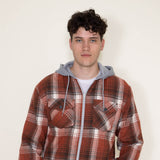 WearFirst Zip Front Flannel Hooded Shirt Jacket for Men in Orange