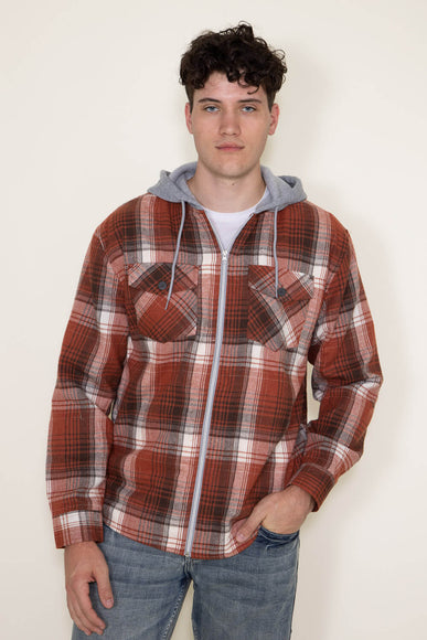 WearFirst Zip Front Flannel Hooded Shirt Jacket for Men in Orange
