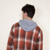 WearFirst Zip Front Flannel Hooded Shirt Jacket for Men in Orange