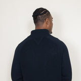 Weatherproof Vintage Textured Button Up Mock Neck Sweater for Men in Navy