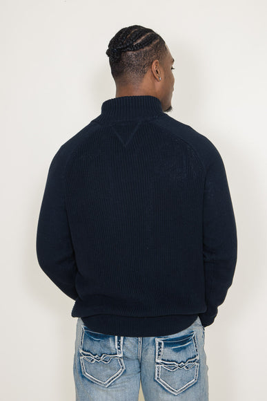 Weatherproof Vintage Textured Button Up Mock Neck Sweater for Men in Navy