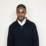 Weatherproof Vintage Textured Button Up Mock Neck Sweater for Men in Navy