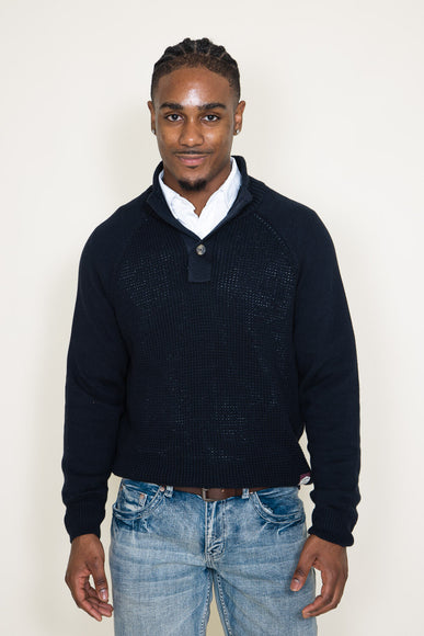 Weatherproof Vintage Textured Button Up Mock Neck Sweater for Men in Navy