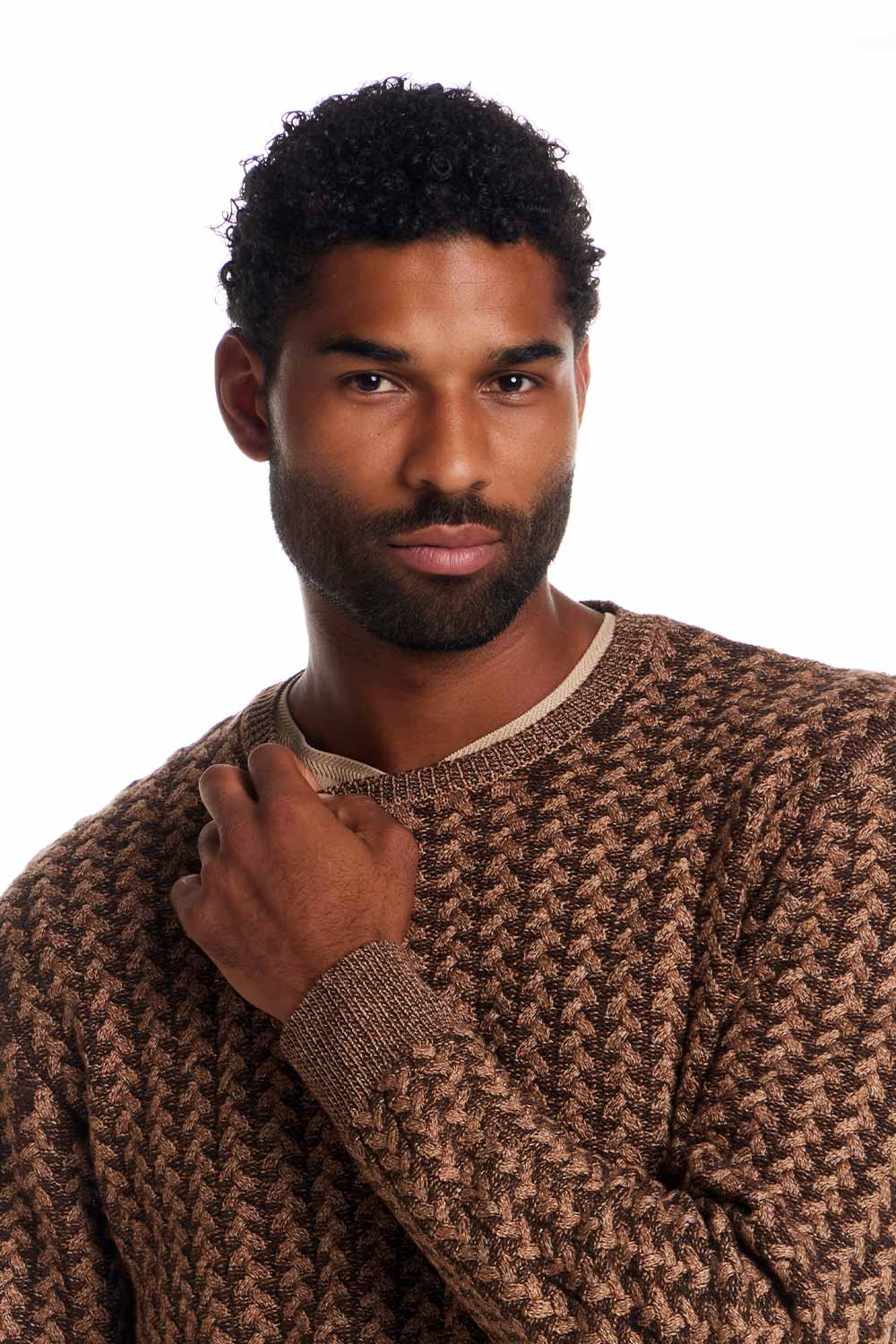 Weatherproof Vintage Braided Crewneck Sweater for Men in Vicuna