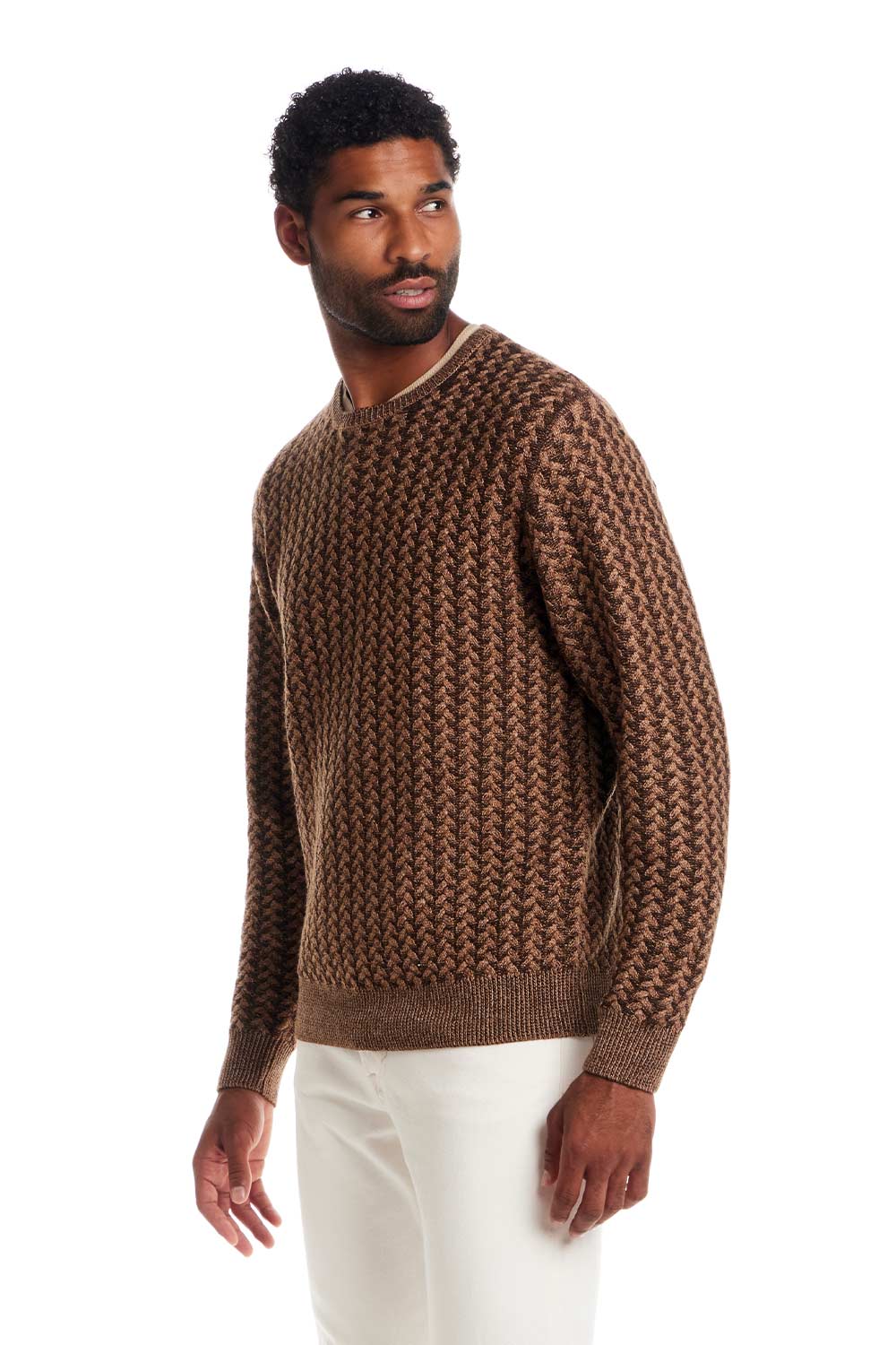 Weatherproof Vintage Braided Crewneck Sweater for Men in Vicuna
