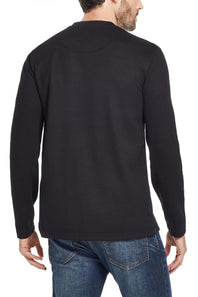 Weatherproof Vintage Waffle Button Henley Thermal Long Sleeve Shirt for Men in Black