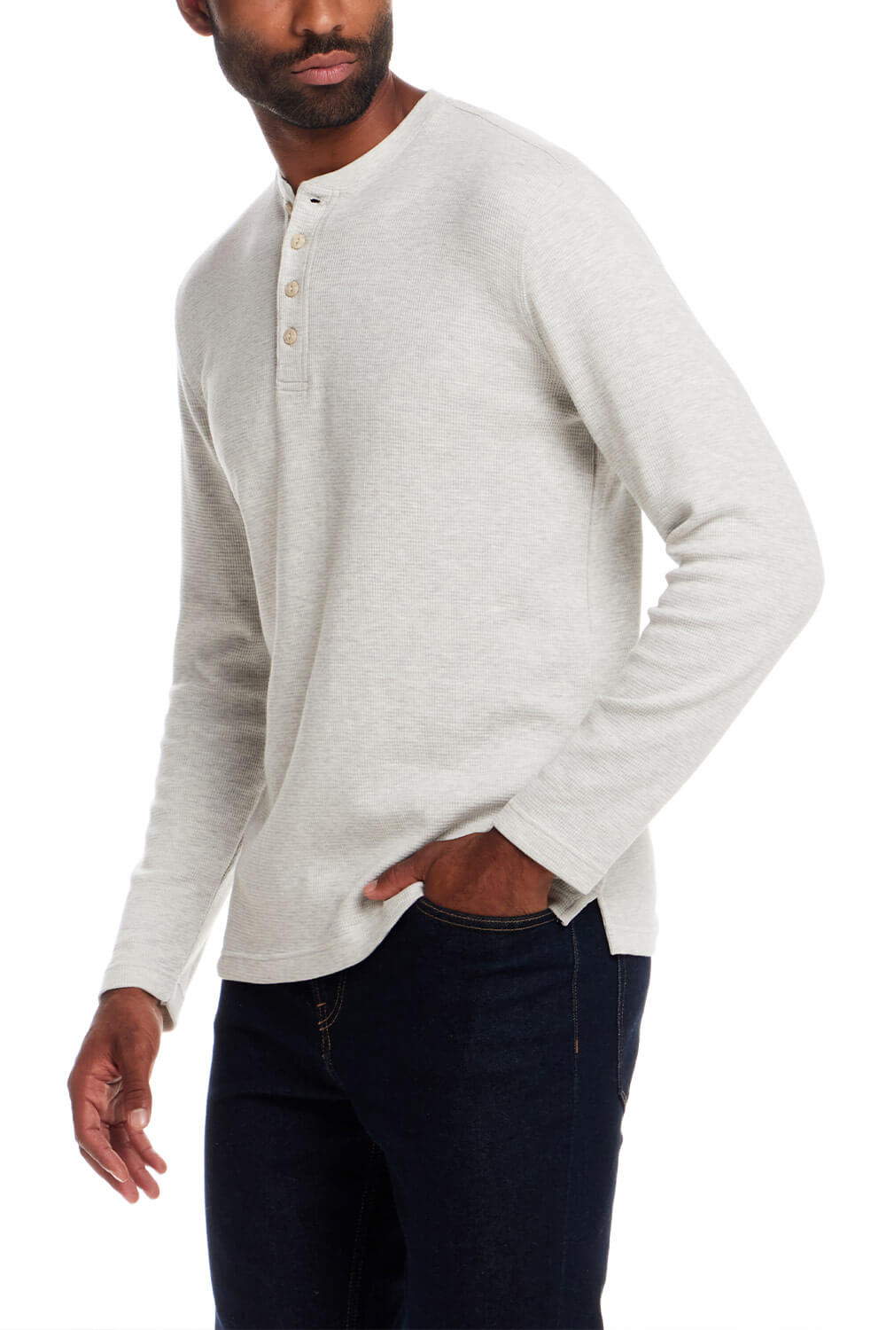 Weatherproof Vintage Waffle Button Henley Thermal Long Sleeve Shirt for Men in Oat