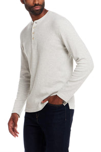 Weatherproof Vintage Waffle Button Henley Thermal Long Sleeve Shirt for Men in Oat