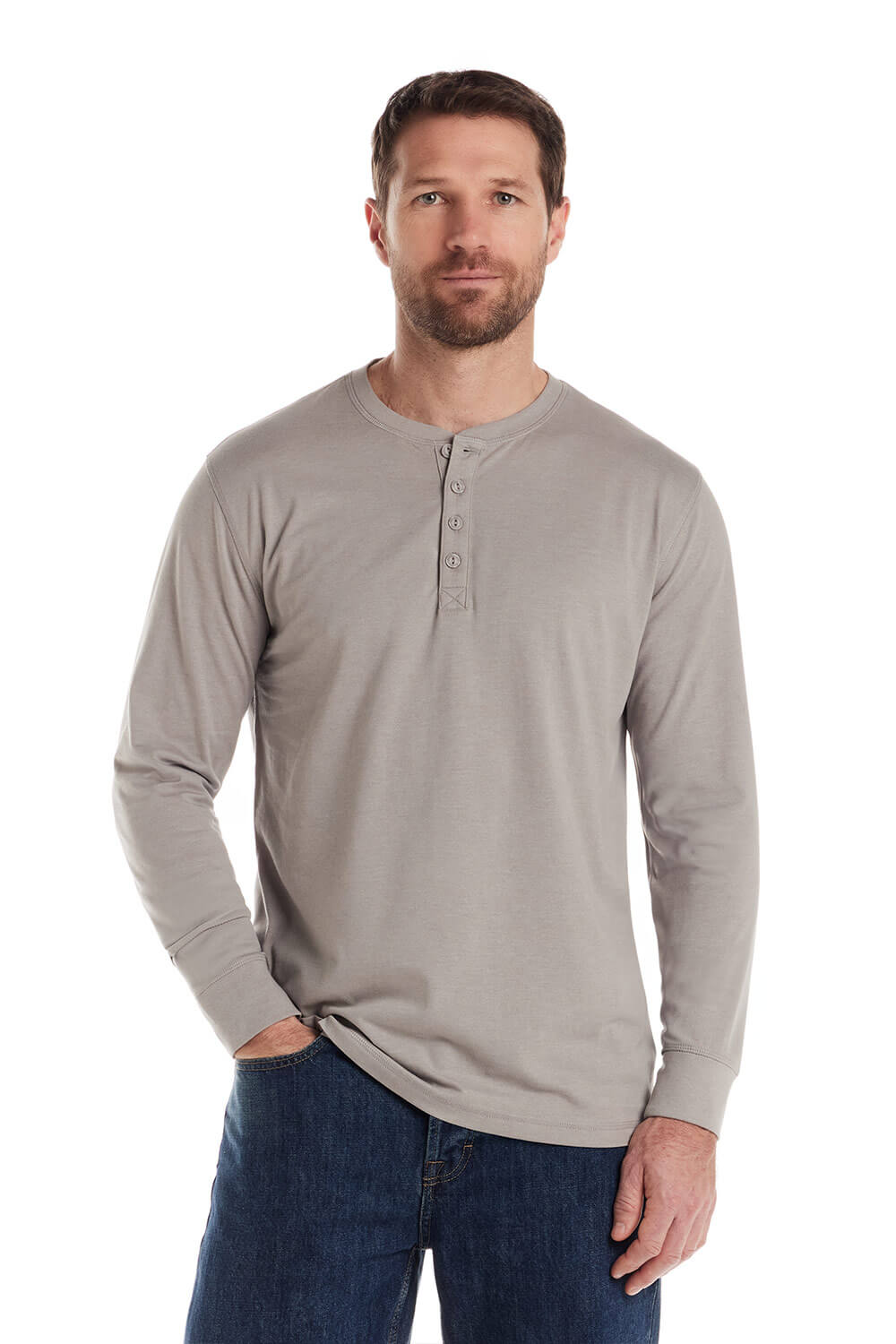 Weatherproof Vintage Long Sleeve Jersey Henley Shirt for Men in Heather Grey