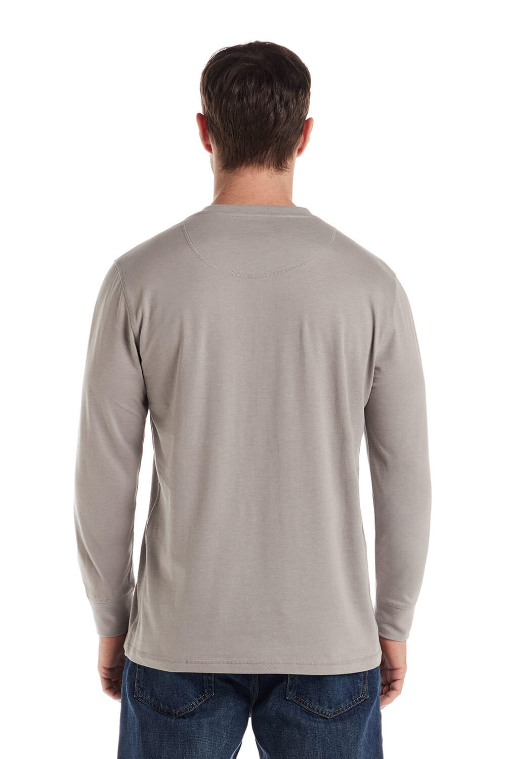 Weatherproof Vintage Long Sleeve Jersey Henley Shirt for Men in Heather Grey