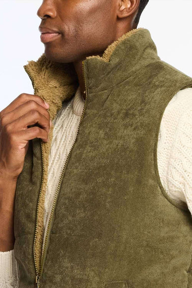 Weatherproof Vintage Corded Puffer Vest for Men in Olive