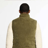 Weatherproof Vintage Corded Puffer Vest for Men in Olive