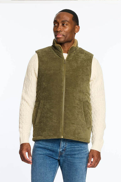 Weatherproof Vintage Corded Puffer Vest for Men in Olive
