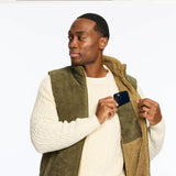 Weatherproof Vintage Corded Puffer Vest for Men in Olive