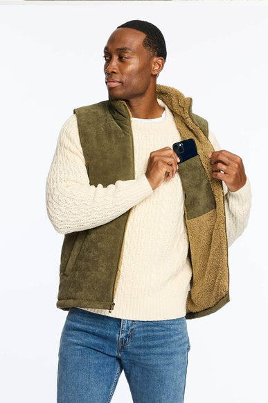 Weatherproof Vintage Corded Puffer Vest for Men in Olive