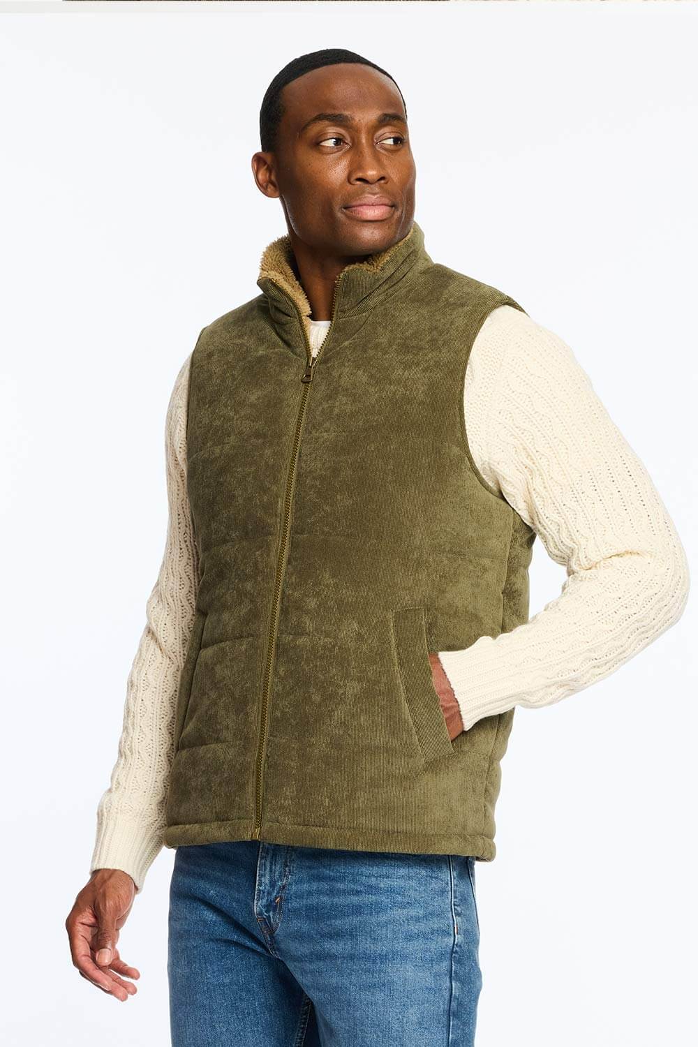 Mens olive green puffer vest shop