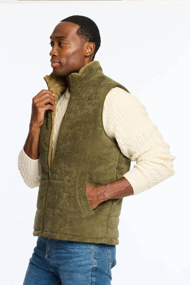 Weatherproof Vintage Corded Puffer Vest for Men in Olive