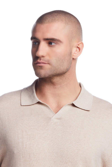 Weatherproof Vintage Cotton Cashmere Johnny Collar Sweater Shirt for Men in Oat