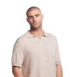 Weatherproof Vintage Cotton Cashmere Johnny Collar Sweater Shirt for Men in Oat