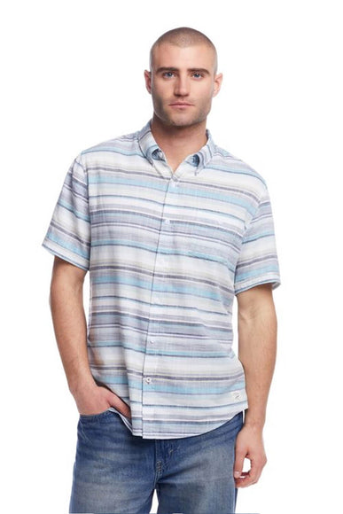 Weatherproof Vintage Striped Country Twill Button Up Shirt for Men in Sea Blue