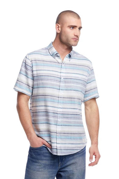 Weatherproof Vintage Striped Country Twill Button Up Shirt for Men in Sea Blue