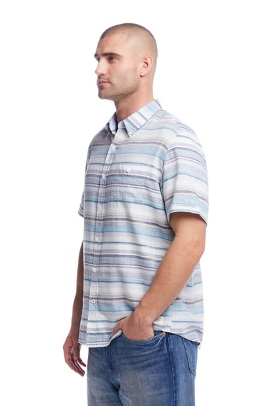 Weatherproof Vintage Striped Country Twill Button Up Shirt for Men in Sea Blue