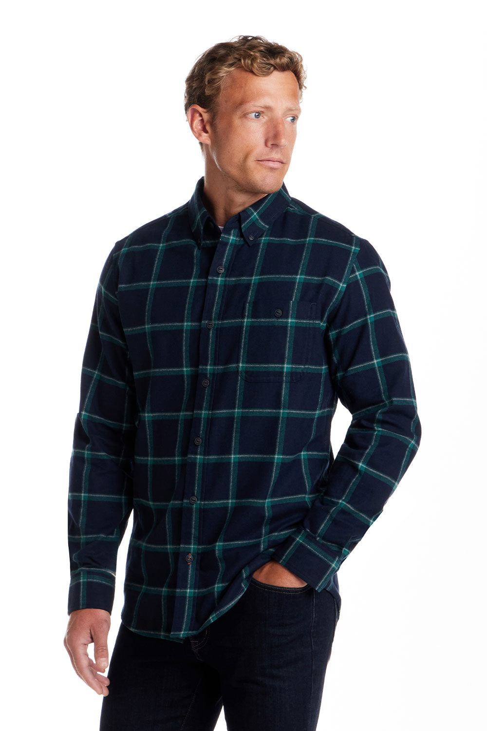 Weatherproof Vintage Brushed Flannel Shirt for Men in True Navy